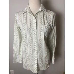 Vintage 60s Sequel Floral Stripe Button Blouse S Cottagecore Granny Retro Dagger